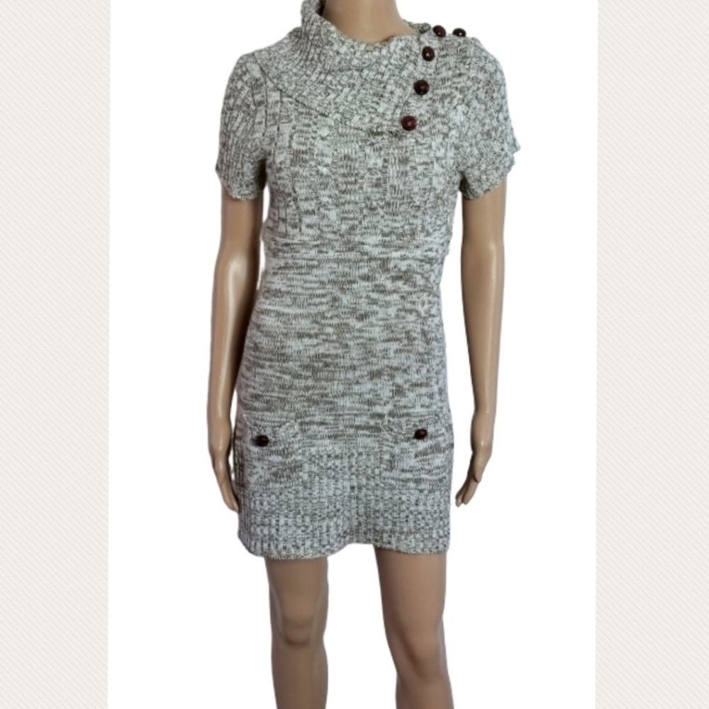 Sz L Button Cowl Neck Sweater Dress